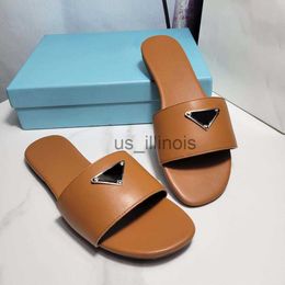 Slippers Designer slippers sandals fashion summer luxury brand women flip flops Orange genuine Triangle leather Outdoor Loafers Slide Ladies Beach San J0615