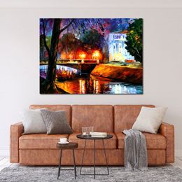 Handmade Landscape Art on Canvas Memories of The First Love Street Petersburg Vibrant Street Artwork Painting Home Decor