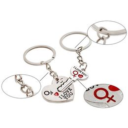 1Pair Couple I LOVE YOU Letter Keychain Heart Key Ring Silvery Lovers Love Key Chain Souvenirs Valentine039s Day gif ln3501703299U
