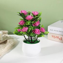 Decorative Flowers Fashion Fake Potted Ornament Bright Colour Simulation Bonsai Realistic Wedding Decor Rose Create Atmosphere