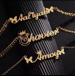 Pendant Necklaces Doremi Personalized Frosted Gilded Name Necklace Pendants Hip Hop Jewelry Choker Custom Initial 230614