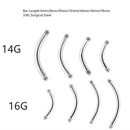 Labret Lip Piercing Jewellery Lot100pcs Body Parts 316L Steel EyebrowEarNavel Tragus Curved Bar 16g 14G DIY 230614