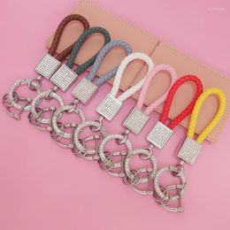 Keychains Shiny Rhinestone Car Keychain Accessories Metal Crystal Ring Bag Pendant Cute Colourful Braided Rope Key Chains For Women Gifts