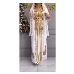 Ethnic Clothing White Royal Moroccan Kaftan Arabic Party Wear Abaya Handmade Beaded Long Shirts Dresses European And American Fashion Trends