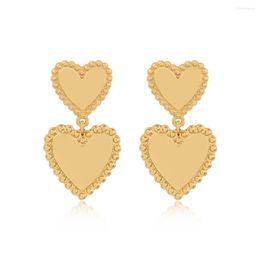 Hoop Earrings Vintage Gold Color Heart Drop For Women Glossy Arc Geometric Korean Earring Fashion Jewelry