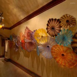 Wall Lamps Elegant Lamp Hand Blown Glass Plate Decoration Art Design 12 To 18 Inch Murano Flower Hanging Plates For Living Dining Room