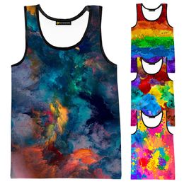 Men's Tank Tops Rainbow Paint Splatter 3D Printed Graffiti Men's Tank Tops Men Hip Hop Casual O-Neck Vest Streetwear Oversized Tops 230615