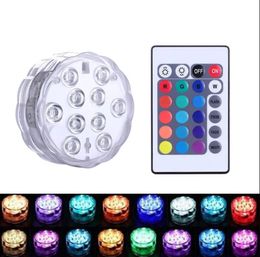 New IP68 Waterproof Submersible LED Lights Built in 10 LED Beads With 24 Keys Remote Control 16 Colour Changing Underwater Night Lamp Tea Light Vase Party Wedding GG