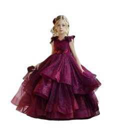 Lovely Ball Gown Flower Girls Dresses Lace Appliques Kids Formal Wear Backless 3D Flowers Birthday Party Toddler Girls Pageant Gown