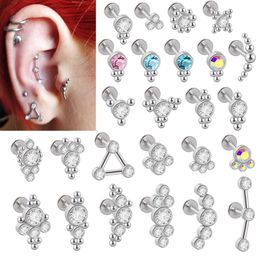 Labret Lip Piercing Jewelry 25PCSLot Steel Bar Clear Crystal Earring Helix Tragus Cartilage Flat Base Ear Studs Wholesale p230614