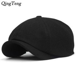 Solid Black Vintage Men Berets Caps Wool Beret Hat French Peaked Caps Female Casual Newsboy Cap Wool Ivy Boinas Pumpkin Hats476790231o