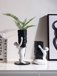 Vases Creative Fat Character Sculpture Vase Resin Decoration Nordic Minimalist Abstract Art Flower Pot Decoration Flower Arrangement 230614