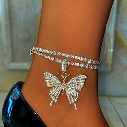 Anklets Bls-miracle Beach Silver Colour Gold Colour Crystal Inlaid Butterfly Pendant Anklet Bohemian Handmade Beaded Anklet Jewellery Gift 230615