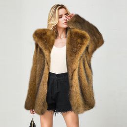 Women's Fur 2023 Mink Coats Women Faux Overcoat Autumn Winter Turn-down Collar Thicken Loose Raccoon Jackets Female Outerwear