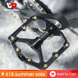 Bike Pedals WEST BIKING 3 Bearings Bicycle Pedals Ultralight BMX MTB Road Bike Flat Pedal Aluminium Anti-slip Waterproof Cycling Accessories 230614