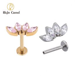 Labret Lip Piercing Jewelry Right Grand ASTM 36 16G Ring CZ Flower Stud Medusa Monroe Helix Cartilage Conch Tragus Lobes 230614