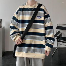 Men's Hoodies Spring Unisex Sweatshirts Crew Neck Loose Contrast Stripe Pullover Couple Student Coat Men's Clothing Top