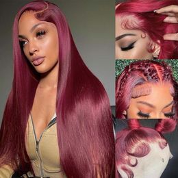 30inches Coloured HD Lace Front Human Hair Wigs 13x4 Burgundy Lace Front Wig Closure Glueless Wig For Women