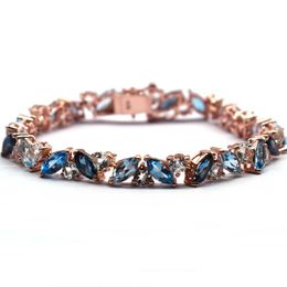 Natural White Topaz with London Blue and Sky 925 Sterling Silver Rose Gold Plated Tennis Bracelet