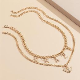 Choker Hip Hop 2Pcs/Set Punk Multilayer Angel Crazy Baby Pendant Necklace Iron Chain Harajuku Female Fashion Jewelry Gifts