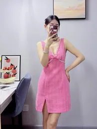Casual Dresses S/elf-Portrait Boucle V Neck Mini Dress Sleeveless Short Dress for Women Pink