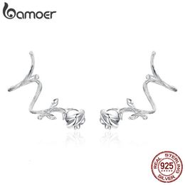 Ear Cuff Thorns Rose Flower Ear Clips for Women Genuine 925 Sterling Silver Vintage Punk Jewelry Femme Accessories BSE238 230614
