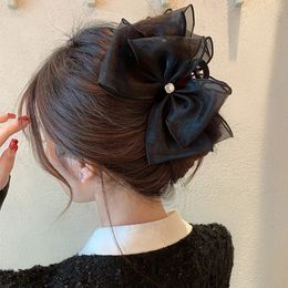 Women's Retro Black Bow Grip Clip Ponytail Braid Elegant Hair Clip Mesh Hair Claw Clip Fashion Hair Card Hair Accessories