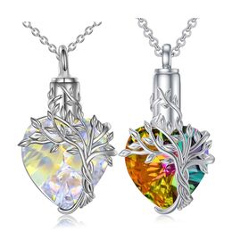 Pendant Necklaces Creative Heart Cremation Jewelry With Crystal Tree Of Life Urn Necklace For Ashes Women Girls Lover Pet/Human