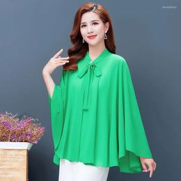 Women's Blouses Summer Shirt Fashion Cloak Chiffon Shawl Women's Sun Protection Clothing Thin Outer Cape With Skirt Loose Lace-Up