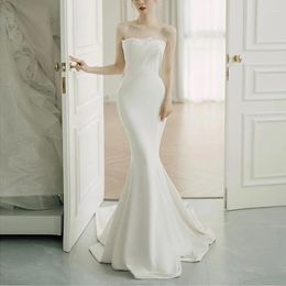 Runway Dresses 2023 White Wedding Dress For Women Breast Rub Fishtail Bride Elegant Small Trailing Slimming Evening