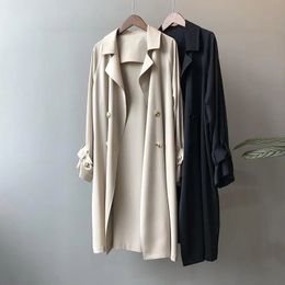 Women Windbreaker Coll Coll Long Sleeve Trench Coats Turn-Down Midi طول الأزرار غير الرسمية