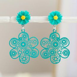 Dangle Earrings Peacock Green Daisy Flower Drop Cute Resin Sunflower For Women Girls Lovely Summer Jewellery Brincos