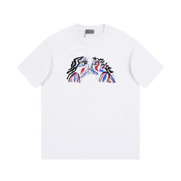 Summer men's T-shirt simple Colourful hand-painted sketch print high weight cotton fabric tops casual comfortable men and women with the same paragraph