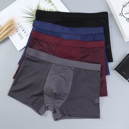 Underpants 4PcsLot Men Bamboo Underpants Mesh Breathable L-5XL Boxee Men Underwear Brief Underpants Male Sexy Solid Boxer Shorts 230615