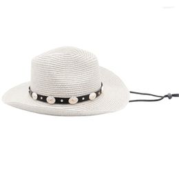 Berets Women Men Wide Brim Western Cowboy Straw Hats Roll Up Panama Summer Cap With String For Beach Vacation (Creamy White One Size)