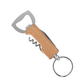 Beer Bottle Opener Keyring Keychain Stainless Steel Multifunctional Wooden Handle Corkscrew Wine Opener Bar Party Accessory New