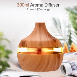 Humidifiers Electric Humidifier Essential Aroma Diffuser Ultrasonic Wood Grain Air Desktop Mini Mist LED Light Sprayer