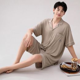 Mens Sleepwear Summer Modal Short Sleeved Pyjamas Set Pijamas Hombre Button Cardigan Pyjamas For Men Passar Homewear M-XXXL