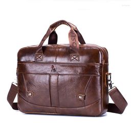 Briefcases Men's Business Official Document Bag Top Layer Cowhide Casual Large Capacity Handbag Genuine Leather Shoulder Crossbody Bags