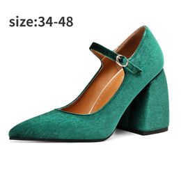 Plus Size 44 45 46 47 Women Shoes 2023 New Suede Mary Jane Pumps High Heels for Women Work Shoes Shoes for Women Chunky Heels