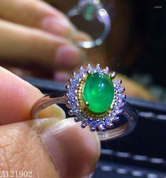 Cluster Rings KJJEAXCMY Boutique Jewelryar 925 Silver-inlaid Natural Gem Emerald Girl Ring Support Detection