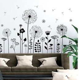 Black Dandelion Wall Stickers Home Decor Self Adhesive Vinyl Flower Wallpaper Living Room Bedroom Decoration Art Mural Decals