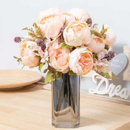 Dried Flowers Big Artificial Peony Flower Silk Fake Floral for Home Living Room Bedroom Decor Christmas Wedding Table Centrepiece Bouquet