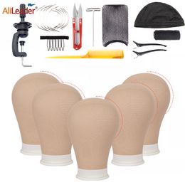 Wig Stand Canvas Block Head Set For Making Wig Display Styling Mannequin Head Sets Canvas Wig Head With Holder C/Tpins Dome Mesh Wig Caps 230614