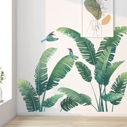 Tropical Plant Leaves Wall Sticker Home Decoration Murals Children's Room Nordic Rainforest Green Plants Window Wall Decals