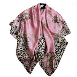 Scarves Women Leopard Print Silk Scarf Vintage Square Shawl Wraps Summer Sunscreen Capes 110cm Beige Pink Blue