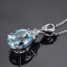 Pendant Necklaces Sky Blue Crystal Necklace For Female Romantic Water Drop Fine Jewellery Gifts Silver Plated Link Chain