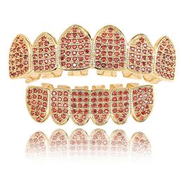 Nose Rings Studs Full Orange Colour Cubic Zircon Fangs Teeth Top Bottom Grills Mouth Punk Caps Cosplay Party Rapper Hip Hop Jewellery 230614