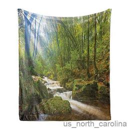 Blanket Woodland Soft Flannel Throw Blanket Forest Scene At Falls Nature Reserve Landscape King Queen Size for Sofa Couch Bed R230615