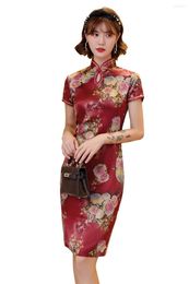 Ethnic Clothing Shanghai Storey Chinese Style Dress Golden Qipao Ladies Knee Length Cheongsam 3